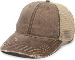 OC Sports OC801 Washed Adjustable Tea-Stained Mesh Back Panels Cap - Brown Tea Stain - Brown Ivory / 6 7/8’’ - 7 1/2’’