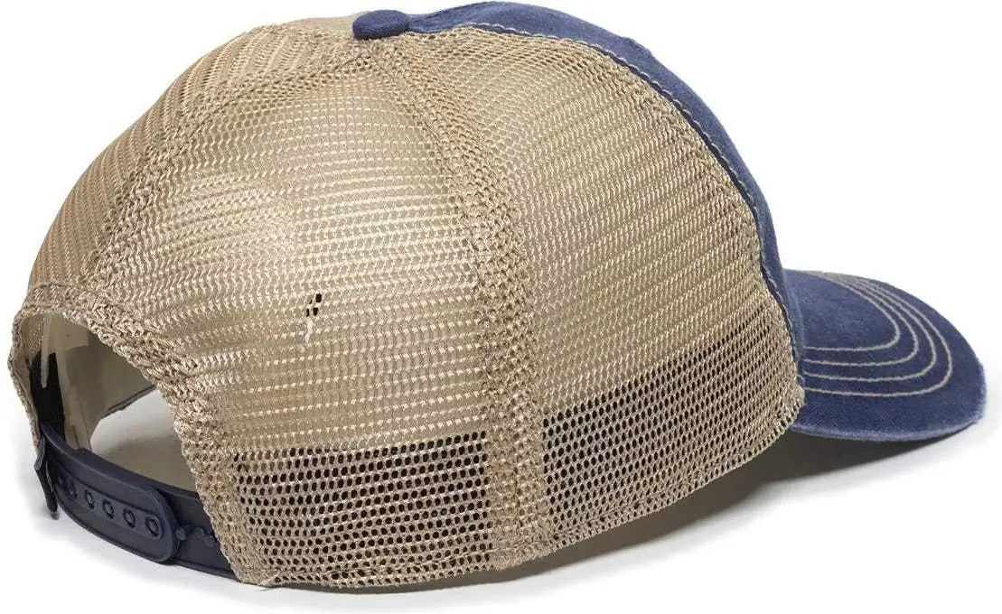 OC Sports OC801 Washed Adjustable Tea-Stained Mesh Back Panels Cap - Navy Tea Stain - Navy Ivory / 6 7/8’’ - 7 1/2’’