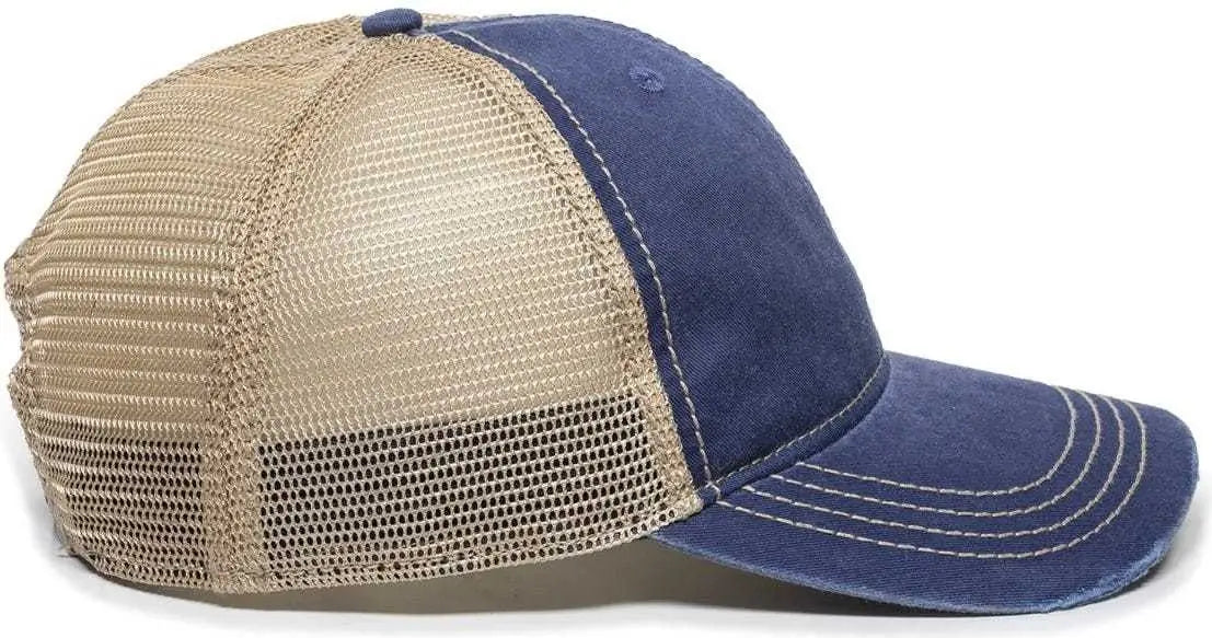 OC Sports OC801 Washed Adjustable Tea-Stained Mesh Back Panels Cap - Navy Tea Stain - Navy Ivory / 6 7/8’’ - 7 1/2’’