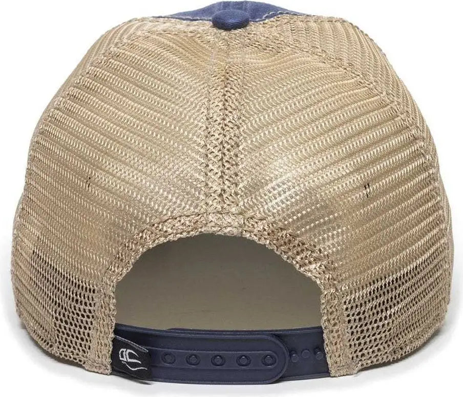 OC Sports OC801 Washed Adjustable Tea-Stained Mesh Back Panels Cap - Navy Tea Stain - Navy Ivory / 6 7/8’’ - 7 1/2’’