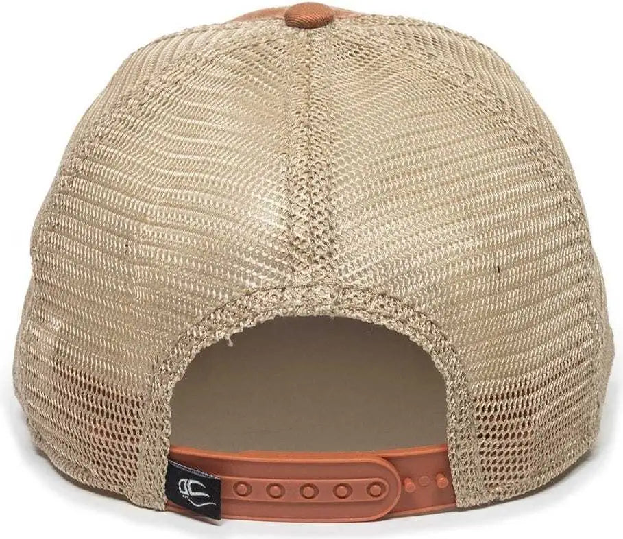 OC Sports OC801 Washed Adjustable Tea-Stained Mesh Back Panels Cap - Rust Tea Stain - Burnt Orange Ivory / 6 7/8’’ - 7