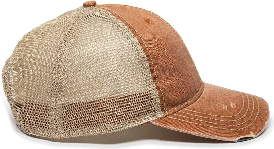OC Sports OC801 Washed Adjustable Tea-Stained Mesh Back Panels Cap - Rust Tea Stain - Burnt Orange Ivory / 6 7/8’’ - 7