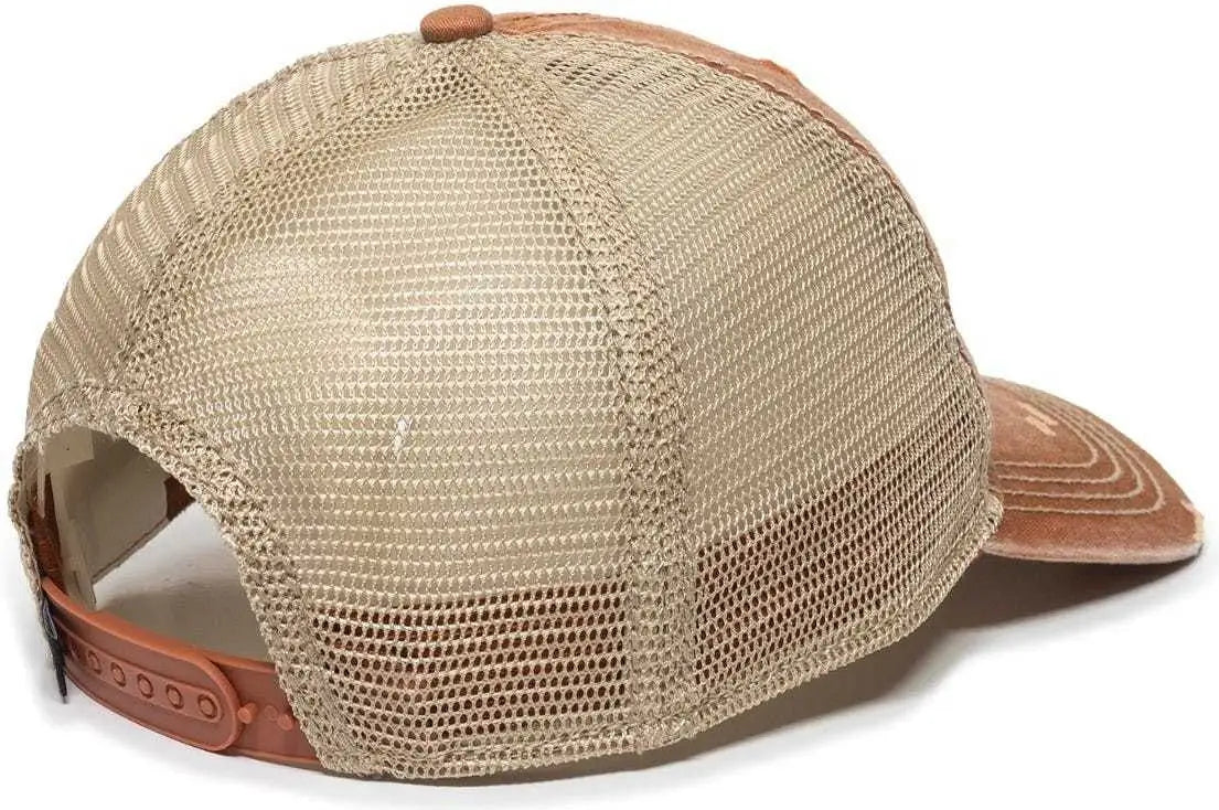 OC Sports OC801 Washed Adjustable Tea-Stained Mesh Back Panels Cap - Rust Tea Stain - Burnt Orange Ivory / 6 7/8’’ - 7
