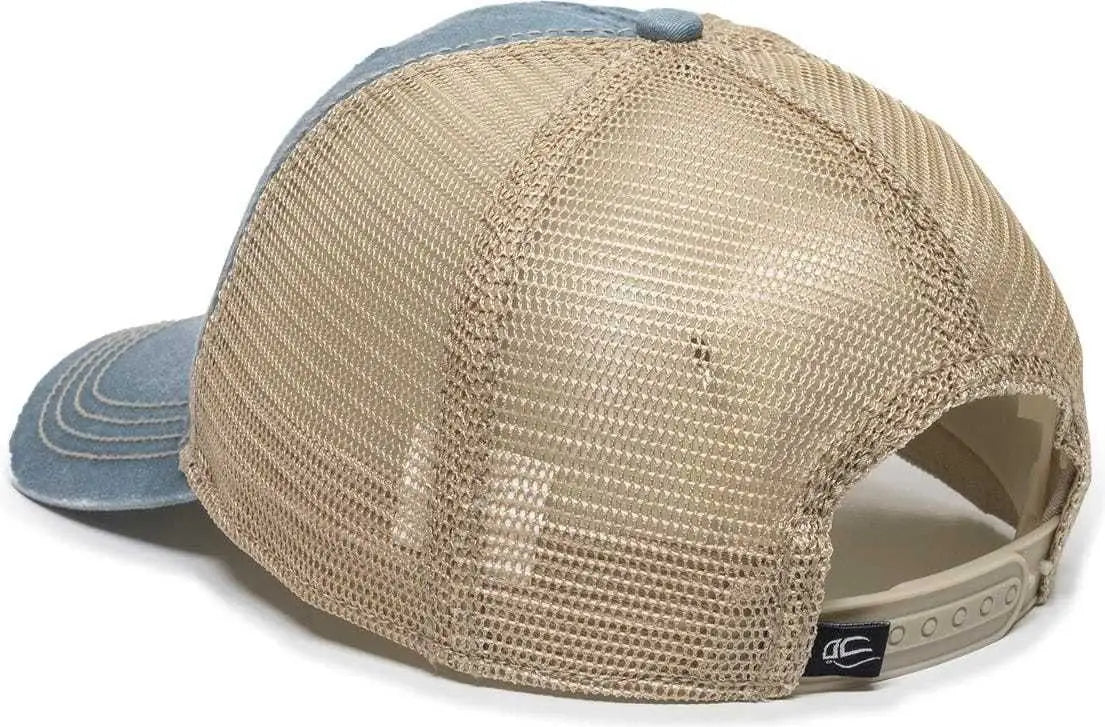 OC Sports OC801 Washed Adjustable Tea-Stained Mesh Back Panels Cap - Sage Tea Stain - Blue Ivory / 6 7/8’’ - 7 1/2’’