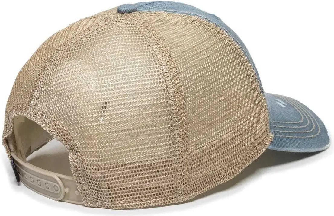 OC Sports OC801 Washed Adjustable Tea-Stained Mesh Back Panels Cap - Sage Tea Stain - Blue Ivory / 6 7/8’’ - 7 1/2’’