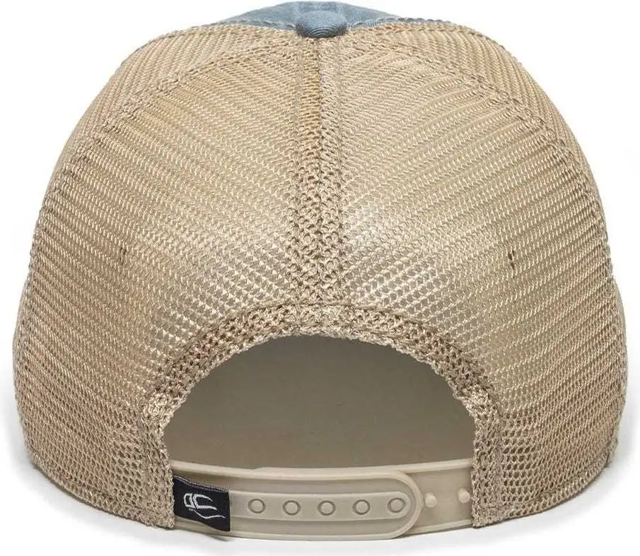 OC Sports OC801 Washed Adjustable Tea-Stained Mesh Back Panels Cap - Sage Tea Stain - Blue Ivory / 6 7/8’’ - 7 1/2’’