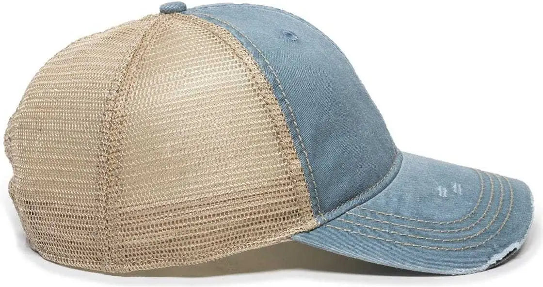 OC Sports OC801 Washed Adjustable Tea-Stained Mesh Back Panels Cap - Sage Tea Stain - Blue Ivory / 6 7/8’’ - 7 1/2’’