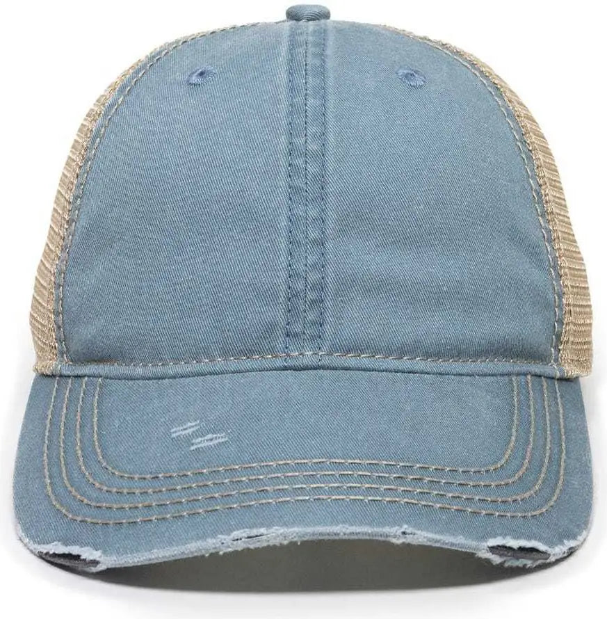 OC Sports OC801 Washed Adjustable Tea-Stained Mesh Back Panels Cap - Sage Tea Stain - Blue Ivory / 6 7/8’’ - 7 1/2’’