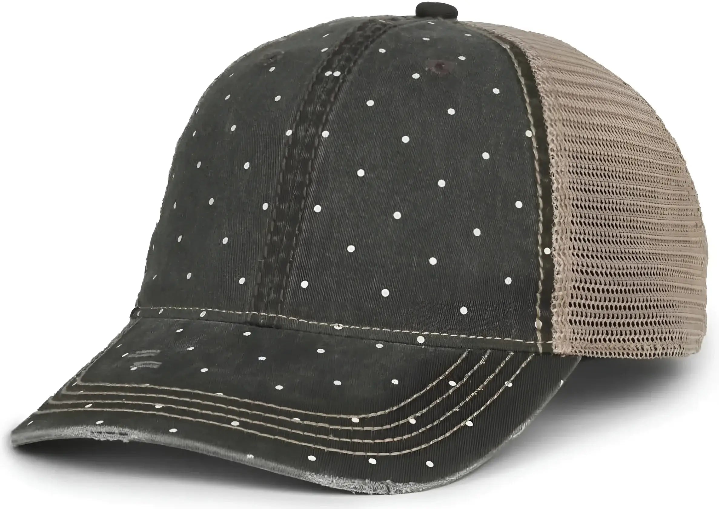 OC Sports OC801P Pattern on Front Panels and Visor Cap - Polka Dot Tea Stain - Stain / OSFM