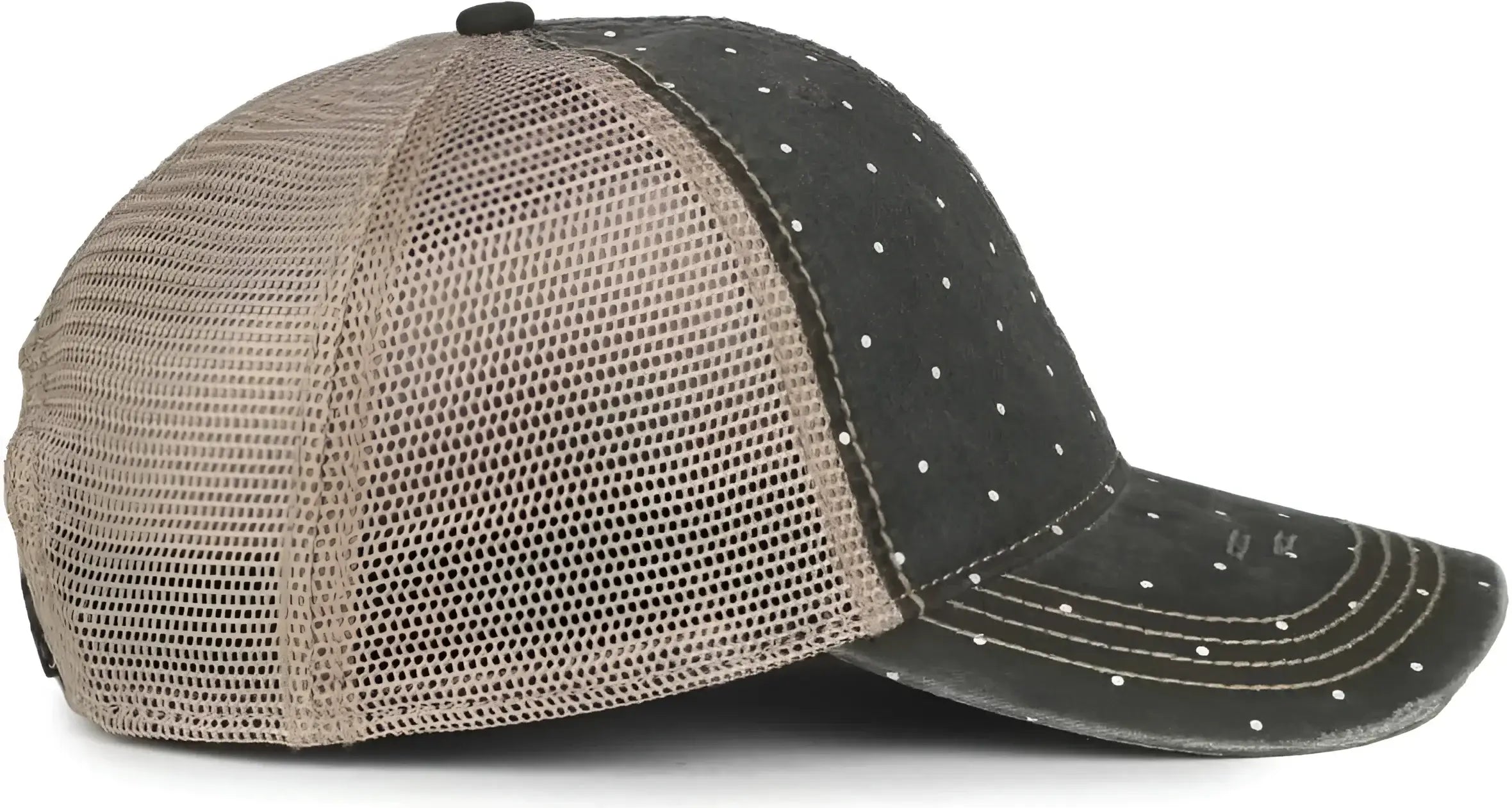 OC Sports OC801P Pattern on Front Panels and Visor Cap - Polka Dot Tea Stain - Stain / OSFM