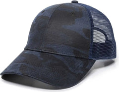 OC Sports OC802 Adjustable Etched Camo Canvas Front Panels Mesh Back Cap - Blue Navy - Blue Navy / 6 7/8’’ - 7 1/2’’