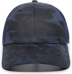 OC Sports OC802 Adjustable Etched Camo Canvas Front Panels Mesh Back Cap - Blue Navy - Blue Navy / 6 7/8’’ - 7 1/2’’