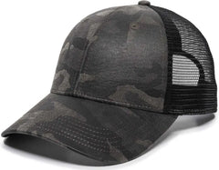 OC Sports OC802 Adjustable Etched Camo Canvas Front Panels Mesh Back Cap - Gray Black - Gray Black / 6 7/8’’ - 7 1/2’’