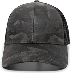 OC Sports OC802 Adjustable Etched Camo Canvas Front Panels Mesh Back Cap - Gray Black - Gray Black / 6 7/8’’ - 7 1/2’’