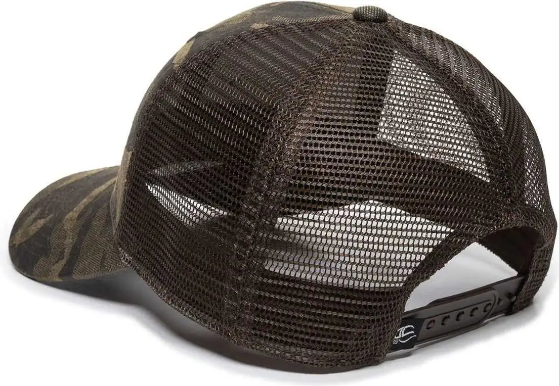 OC Sports OC802 Adjustable Etched Camo Canvas Front Panels Mesh Back Cap - Light Brown Brown - Light Brown Brown / OSFM