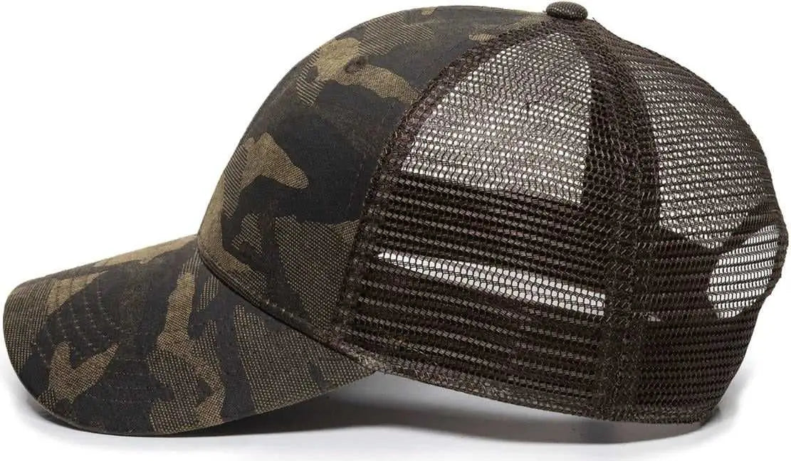 OC Sports OC802 Adjustable Etched Camo Canvas Front Panels Mesh Back Cap - Light Brown Brown - Light Brown Brown / OSFM