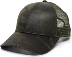 OC Sports OC802 Adjustable Etched Camo Canvas Front Panels Mesh Back Cap - Olive Olive - Olive / 6 7/8’’ - 7 1/2’’