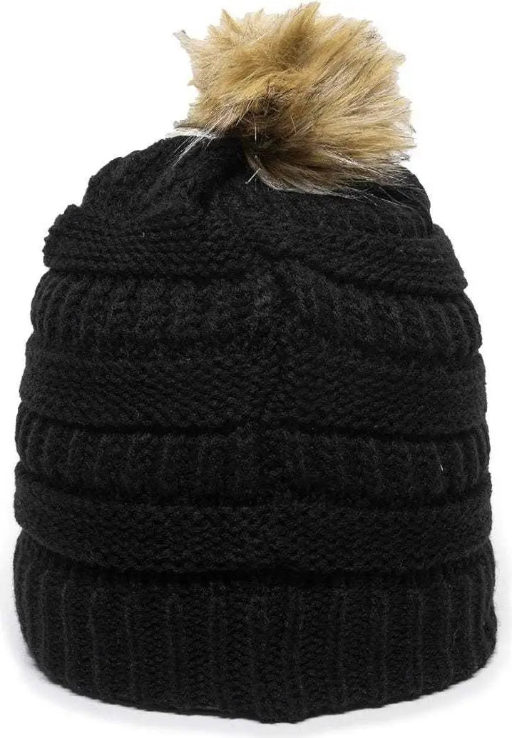OC Sports OC805 Ladies Beanie with Pom - Black Gold - Black Gold / One Size Fits Most