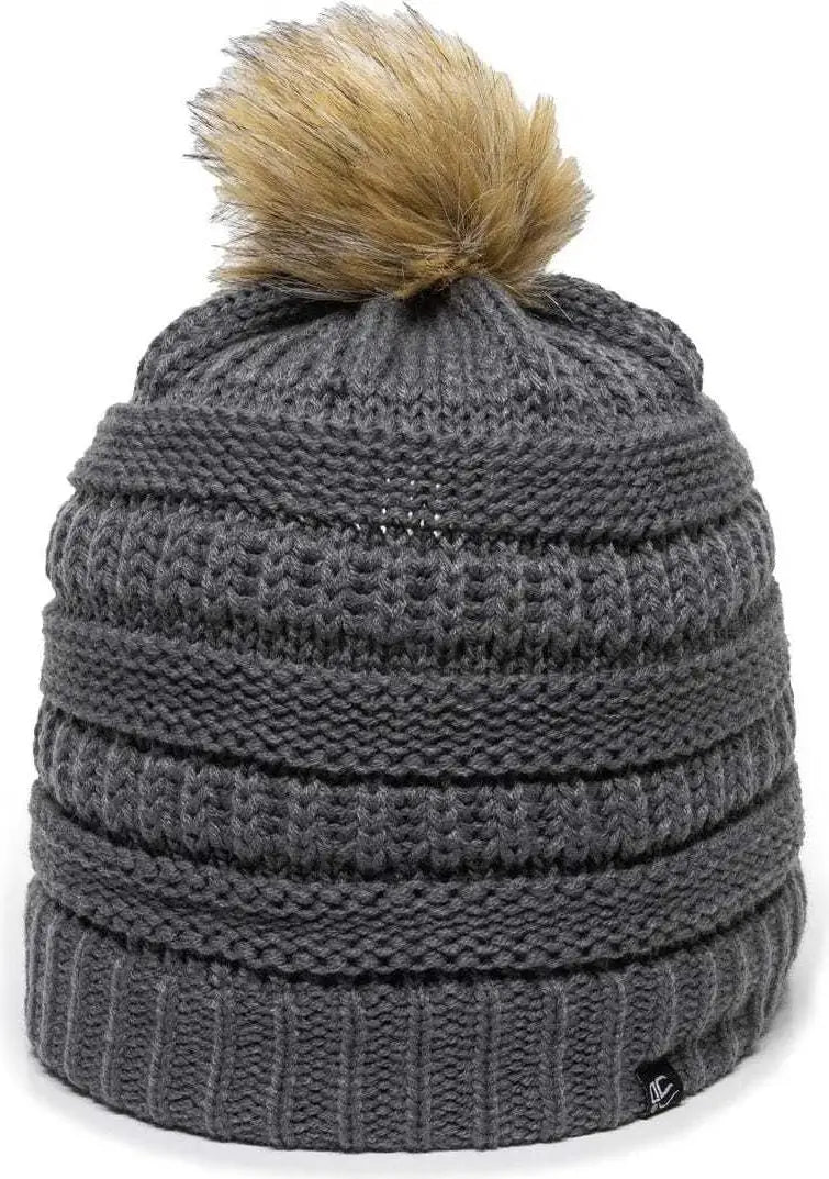 OC Sports OC805 Ladies Beanie with Pom - Charcoal Gold - Dark Gray Gold / One Size Fits Most