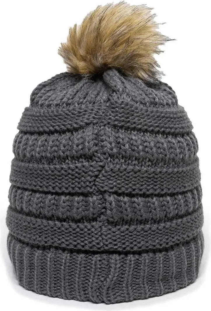 OC Sports OC805 Ladies Beanie with Pom - Charcoal Gold - Dark Gray Gold / One Size Fits Most