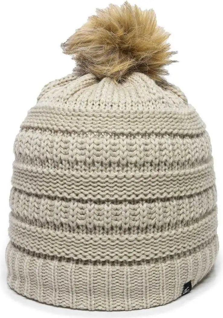 OC Sports OC805 Ladies Beanie with Pom - Ivory Gold - Ivory Gold / One Size Fits Most