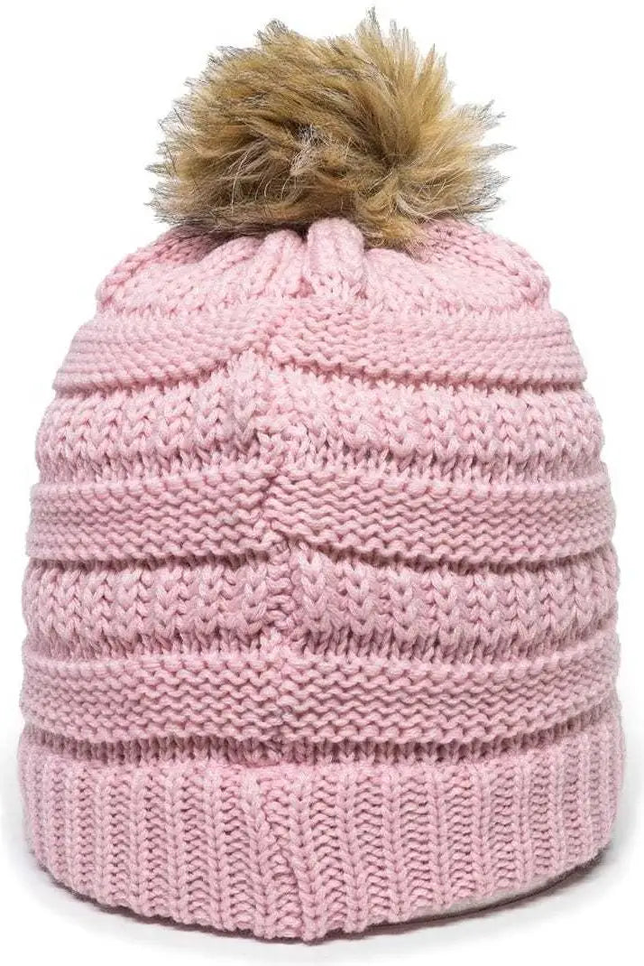 OC Sports OC805 Ladies Beanie with Pom - Rose Gold - Pink Gold / One Size Fits Most