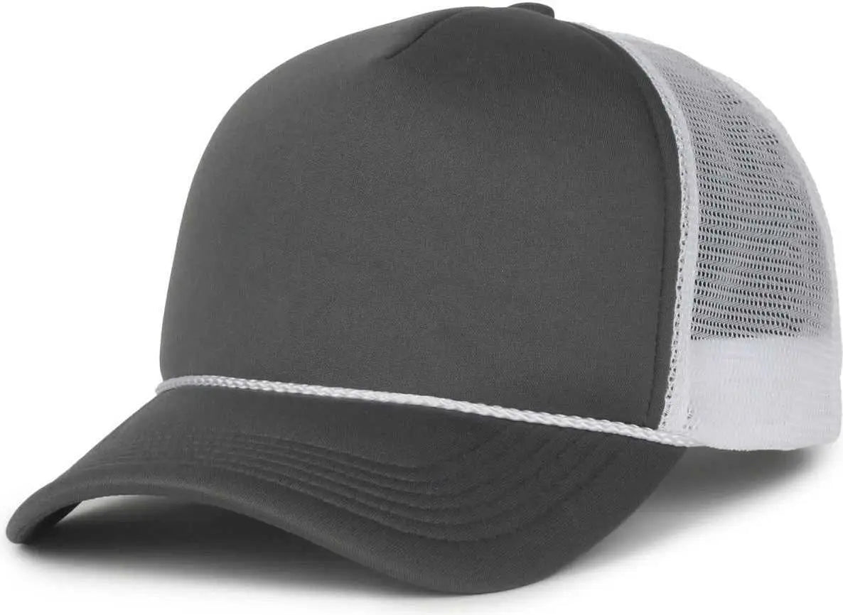 OC Sports OCFOAM 5 Panel Foam Mesh Trucker with Cord Cap - Charcoal White - White / OSFM