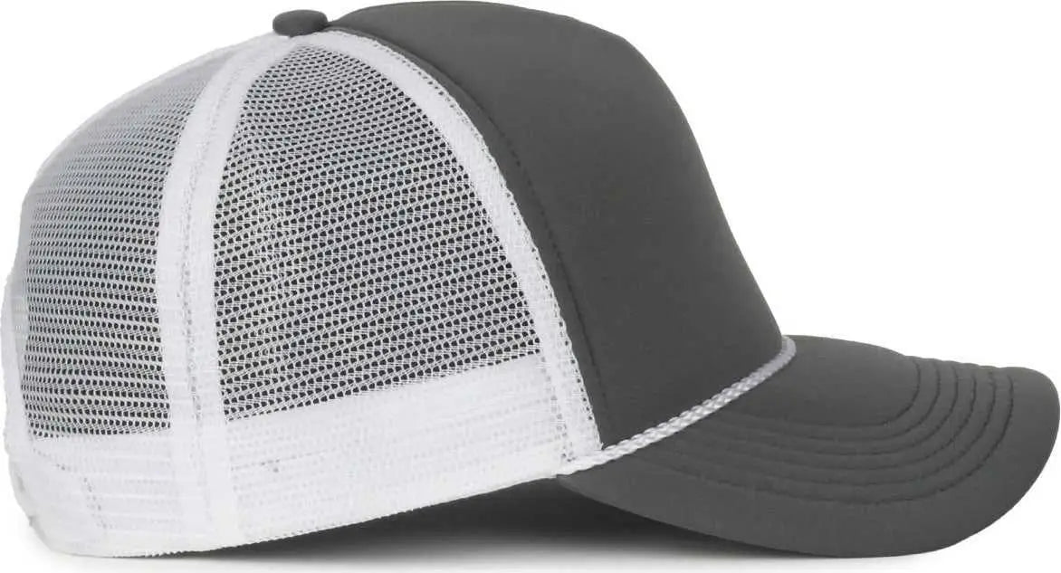 OC Sports OCFOAM 5 Panel Foam Mesh Trucker with Cord Cap - Charcoal White - White / OSFM