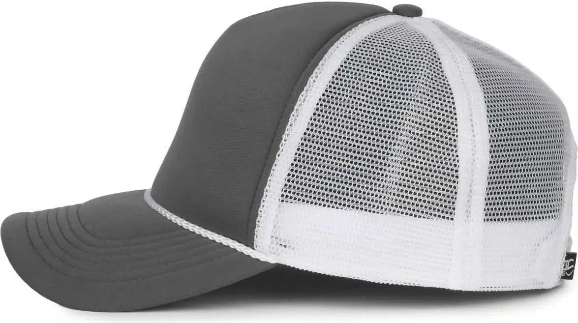 OC Sports OCFOAM 5 Panel Foam Mesh Trucker with Cord Cap - Charcoal White - White / OSFM