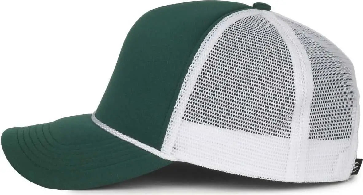 OC Sports OCFOAM 5 Panel Foam Mesh Trucker with Cord Cap - Dark Green White - White / OSFM