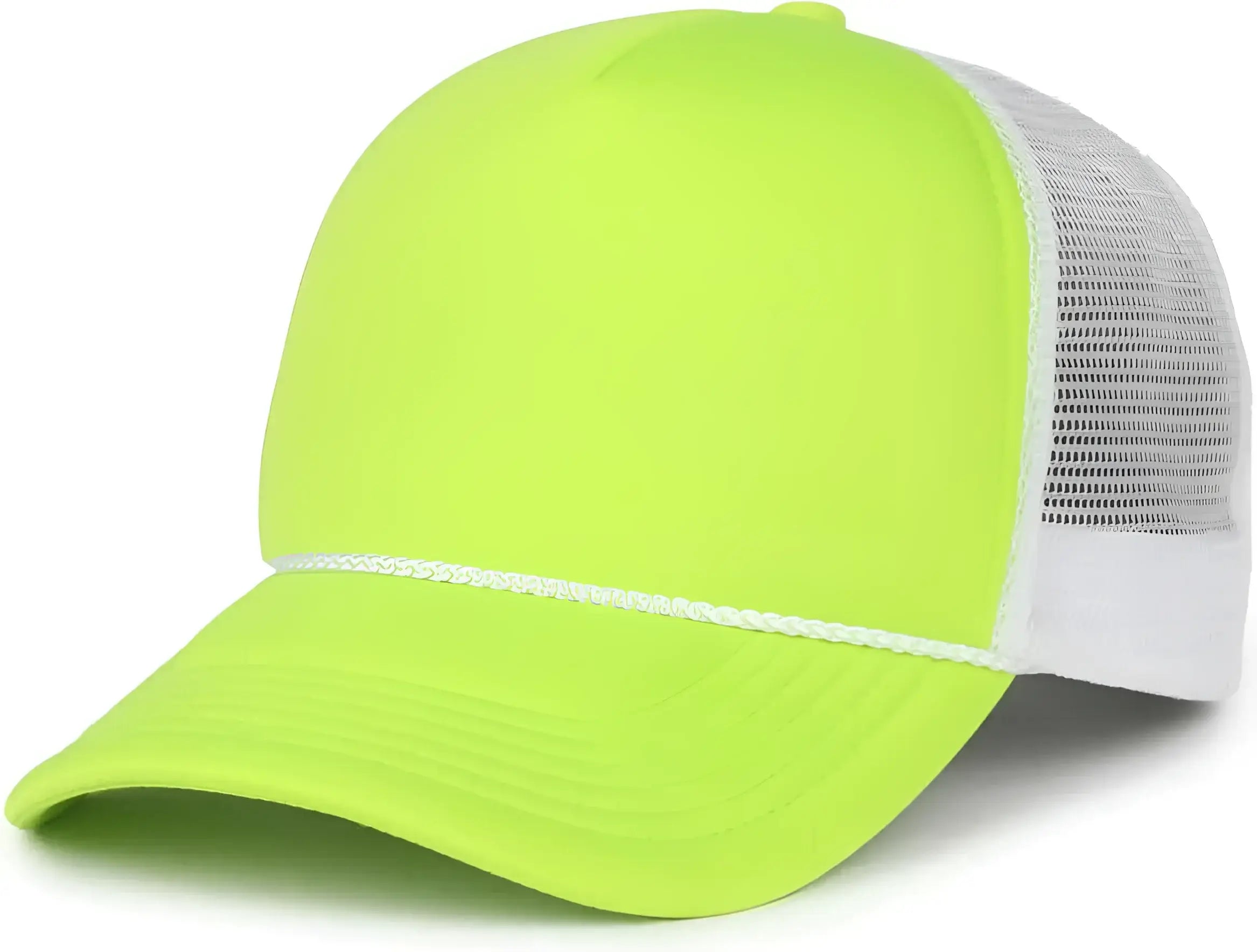 OC Sports OCFOAM 5 Panel Foam Mesh Trucker with Cord Cap - Neon Lime White - White / OSFM