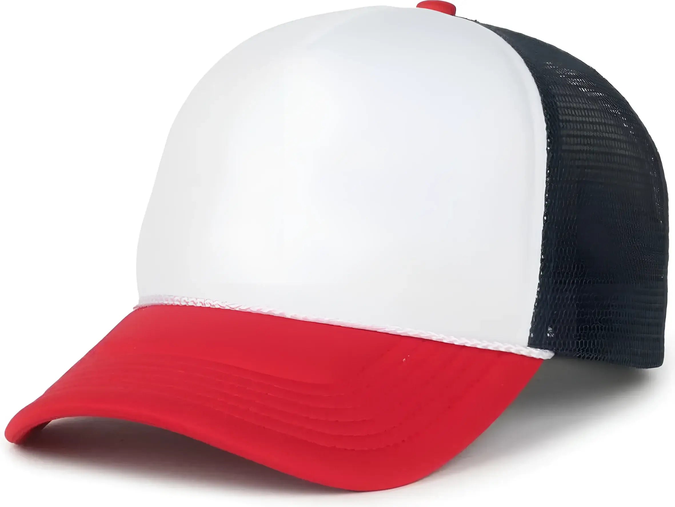 OC Sports OCFOAM 5 Panel Foam Mesh Trucker with Cord Cap - White Navy Red - Red / OSFM