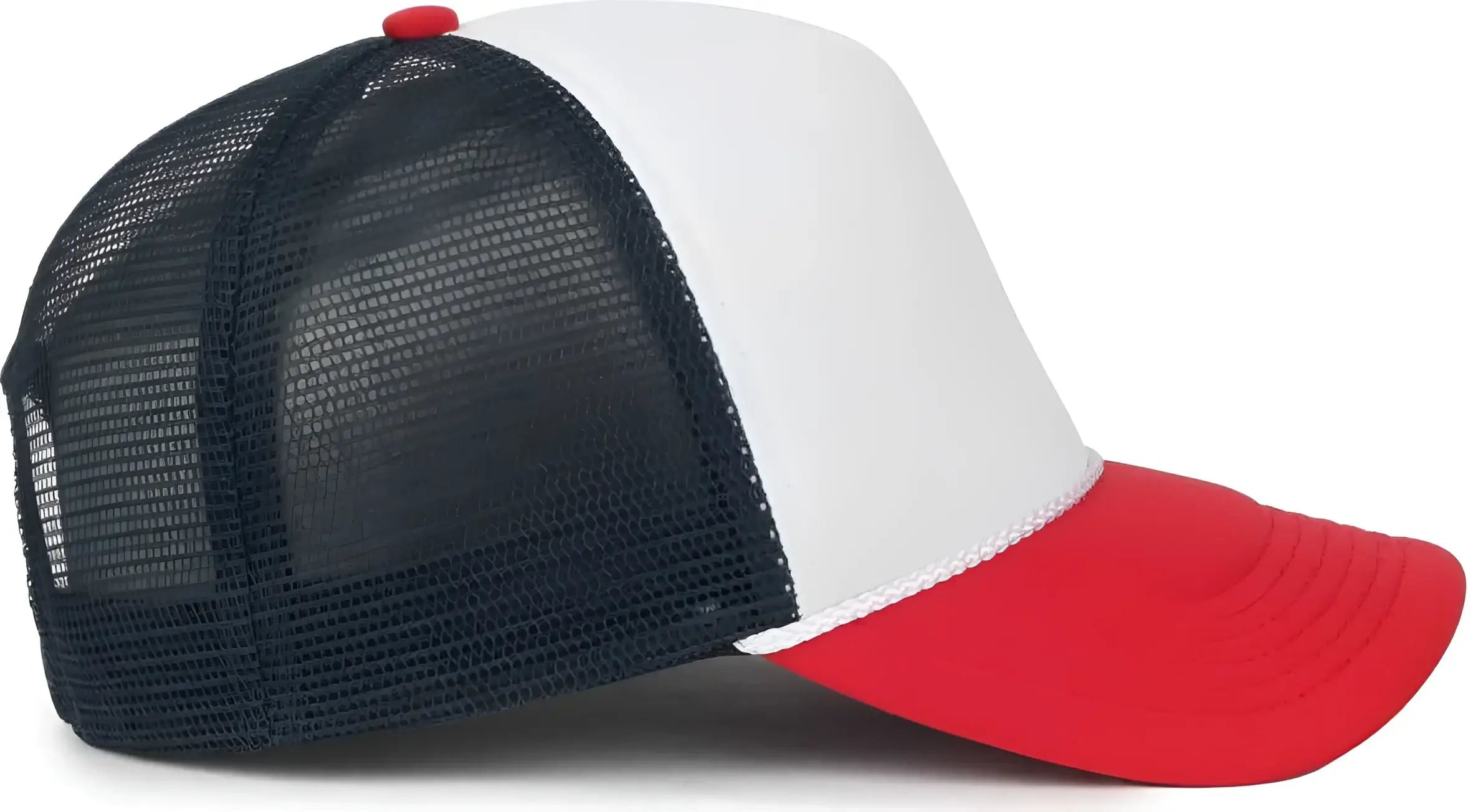 OC Sports OCFOAM 5 Panel Foam Mesh Trucker with Cord Cap - White Navy Red - Red / OSFM