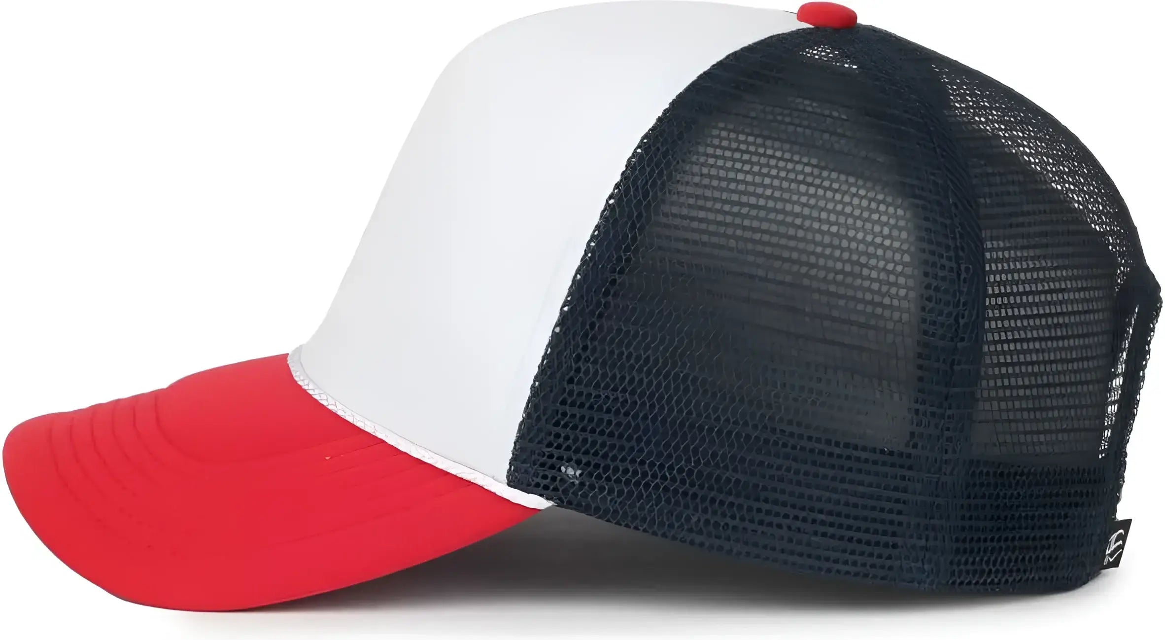 OC Sports OCFOAM 5 Panel Foam Mesh Trucker with Cord Cap - White Navy Red - Red / OSFM