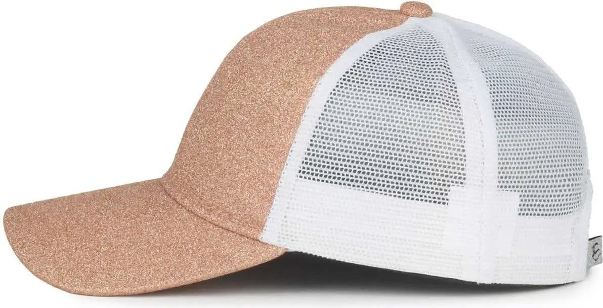OC Sports OCGLTR Glitter Mesh Back Cap - Rose Gold White - White / Ladies