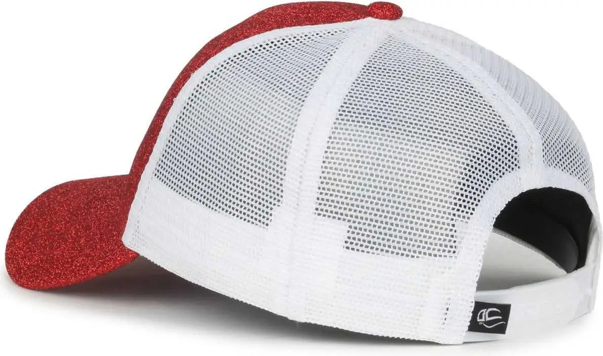OC Sports OCGLTR Glitter Mesh Back Cap - Ruby White - White / Ladies