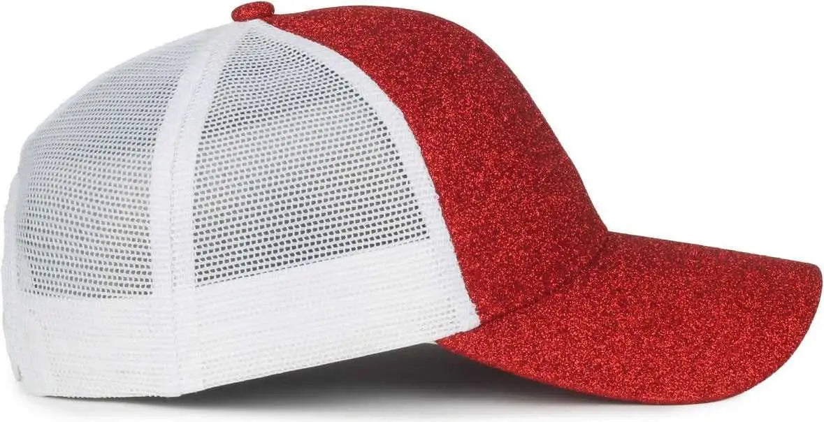 OC Sports OCGLTR Glitter Mesh Back Cap - Ruby White - White / Ladies