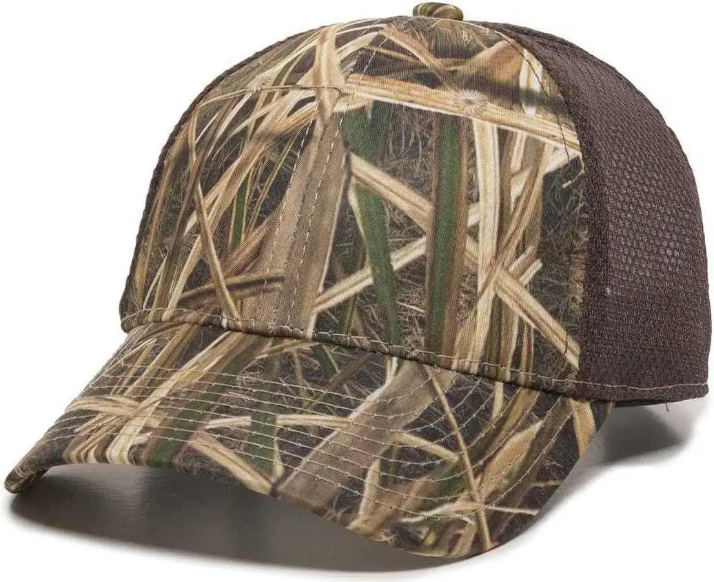 OC Sports PFC150M Performance Camo Mesh-Back Cap - Mossy Oak Shadow Grass Blades Ducks Unlimited Edition Brown - Mossy