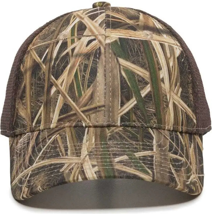 OC Sports PFC150M Performance Camo Mesh-Back Cap - Mossy Oak Shadow Grass Blades Ducks Unlimited Edition Brown - Mossy
