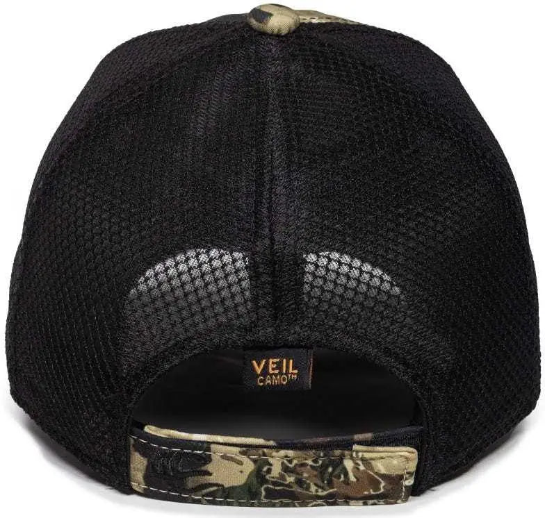 OC Sports PFC150M Performance Camo Mesh-Back Cap - Veil Whitetail Black - Veil White / 6 7/8’’ - 7 1/2’’