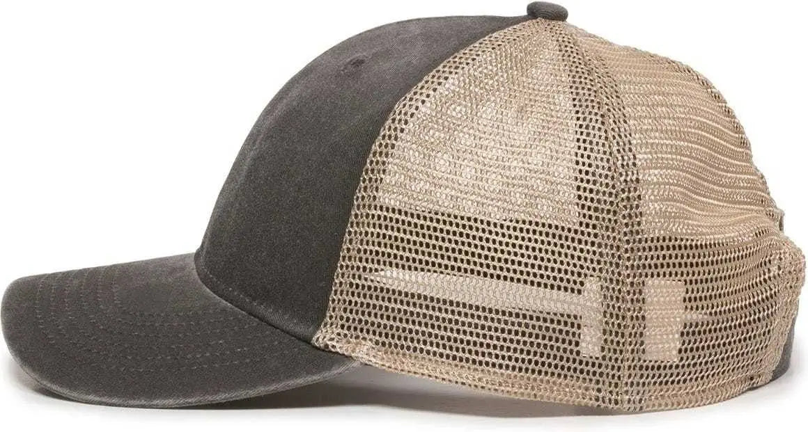 OC Sports PNY-100M Adjustable Meshback Cap with Ponytail Hole - Black Tea Stain - Black Ivory / 6 7/8’’ - 7 1/2’’