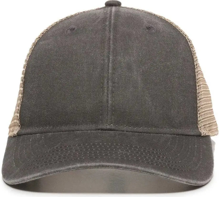 OC Sports PNY-100M Adjustable Meshback Cap with Ponytail Hole - Black Tea Stain - Black Ivory / 6 7/8’’ - 7 1/2’’