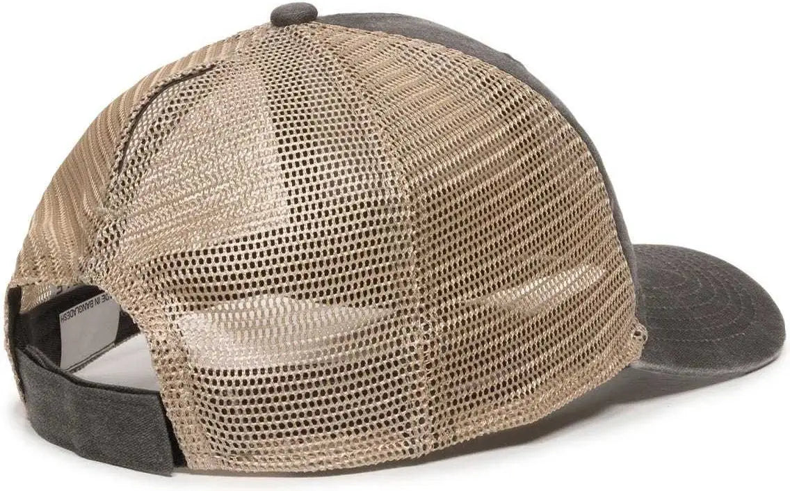 OC Sports PNY-100M Adjustable Meshback Cap with Ponytail Hole - Black Tea Stain - Black Ivory / 6 7/8’’ - 7 1/2’’