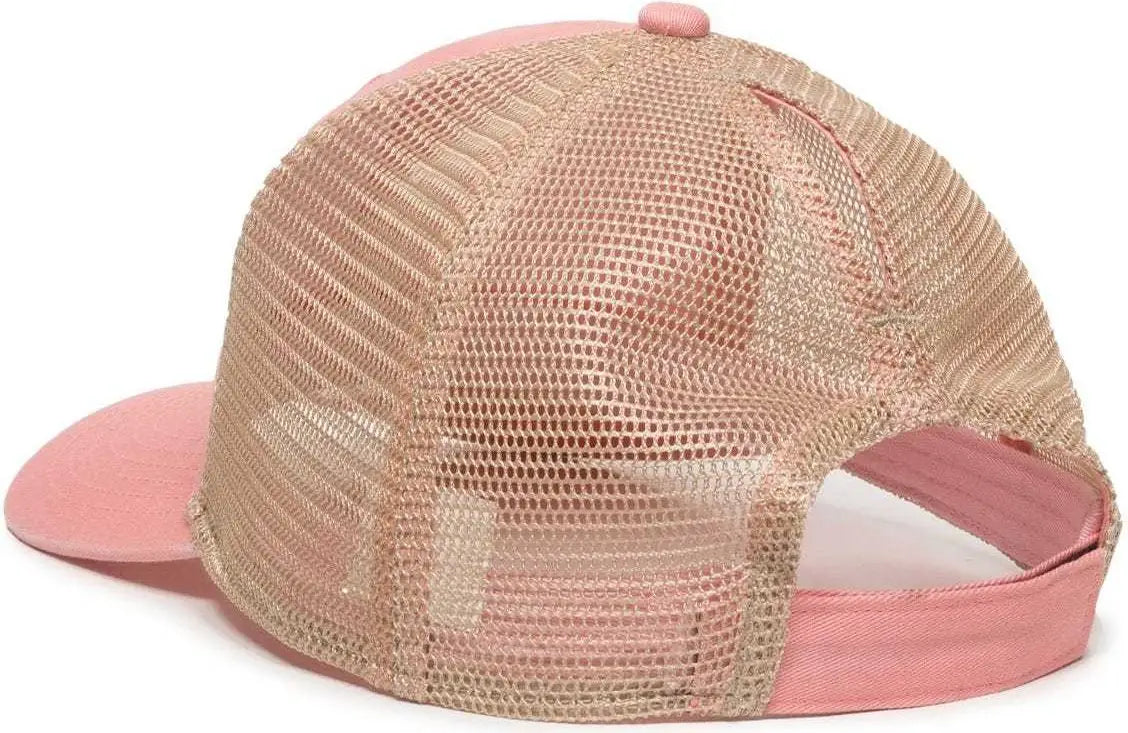 OC Sports PNY-100M Adjustable Meshback Cap with Ponytail Hole - Coral Tea Stain - Coral Ivory / 6 7/8’’ - 7 1/2’’