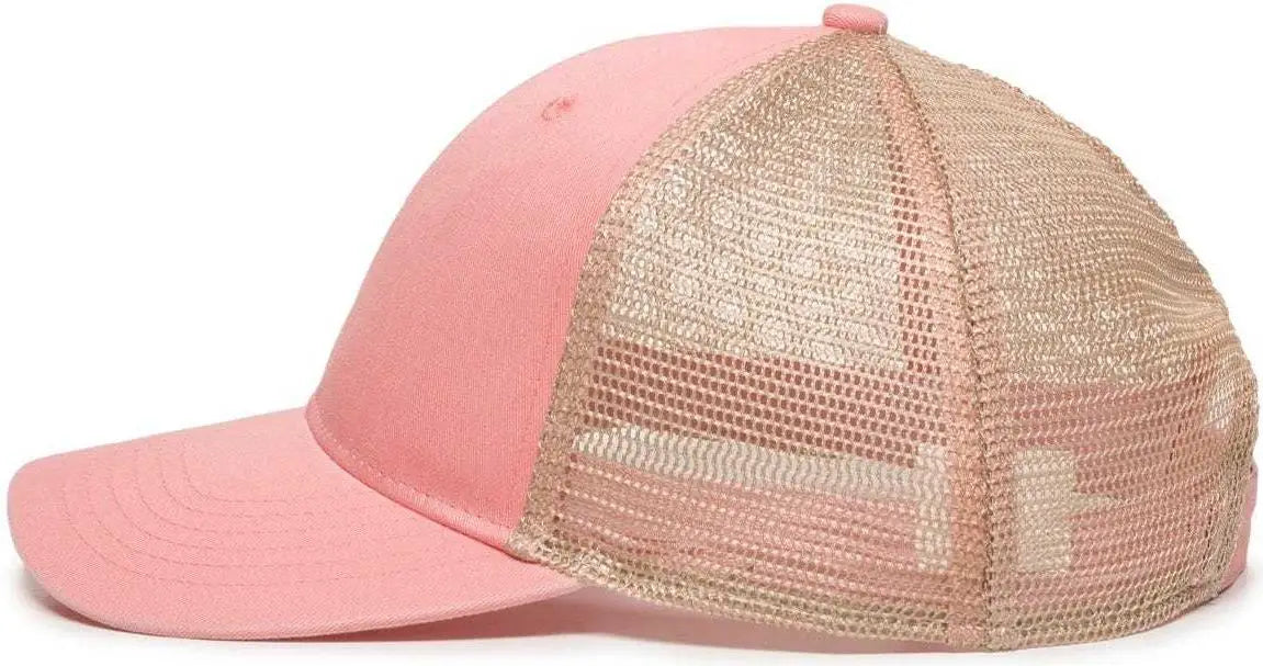 OC Sports PNY-100M Adjustable Meshback Cap with Ponytail Hole - Coral Tea Stain - Coral Ivory / 6 7/8’’ - 7 1/2’’