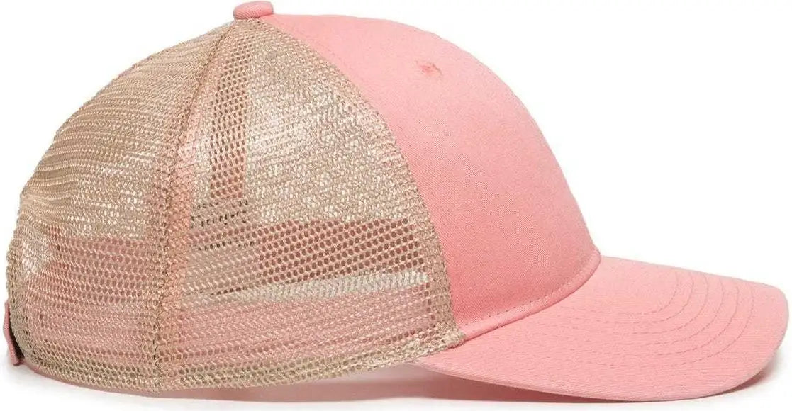 OC Sports PNY-100M Adjustable Meshback Cap with Ponytail Hole - Coral Tea Stain - Coral Ivory / 6 7/8’’ - 7 1/2’’
