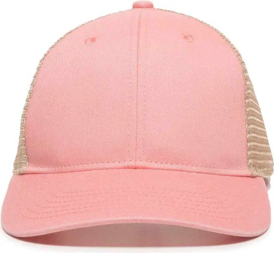 OC Sports PNY-100M Adjustable Meshback Cap with Ponytail Hole - Coral Tea Stain - Coral Ivory / 6 7/8’’ - 7 1/2’’