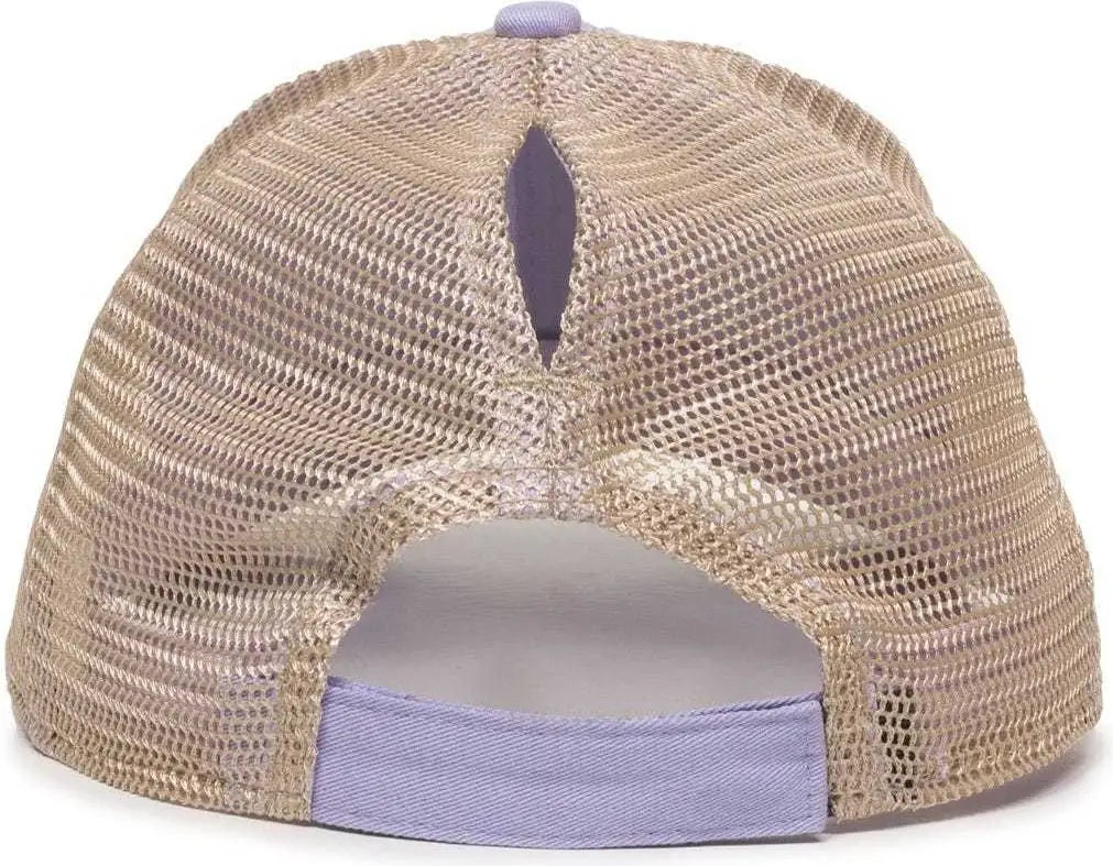 OC Sports PNY-100M Adjustable Meshback Cap with Ponytail Hole - Lavender Tea Stain - Purple Ivory / 6 7/8’’ - 7 1/2’’