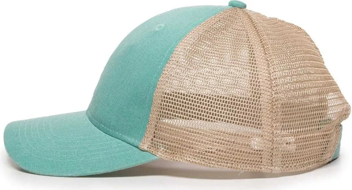 OC Sports PNY-100M Adjustable Meshback Cap with Ponytail Hole - Mint Tea Stain - Green Ivory / 6 7/8’’ - 7 1/2’’