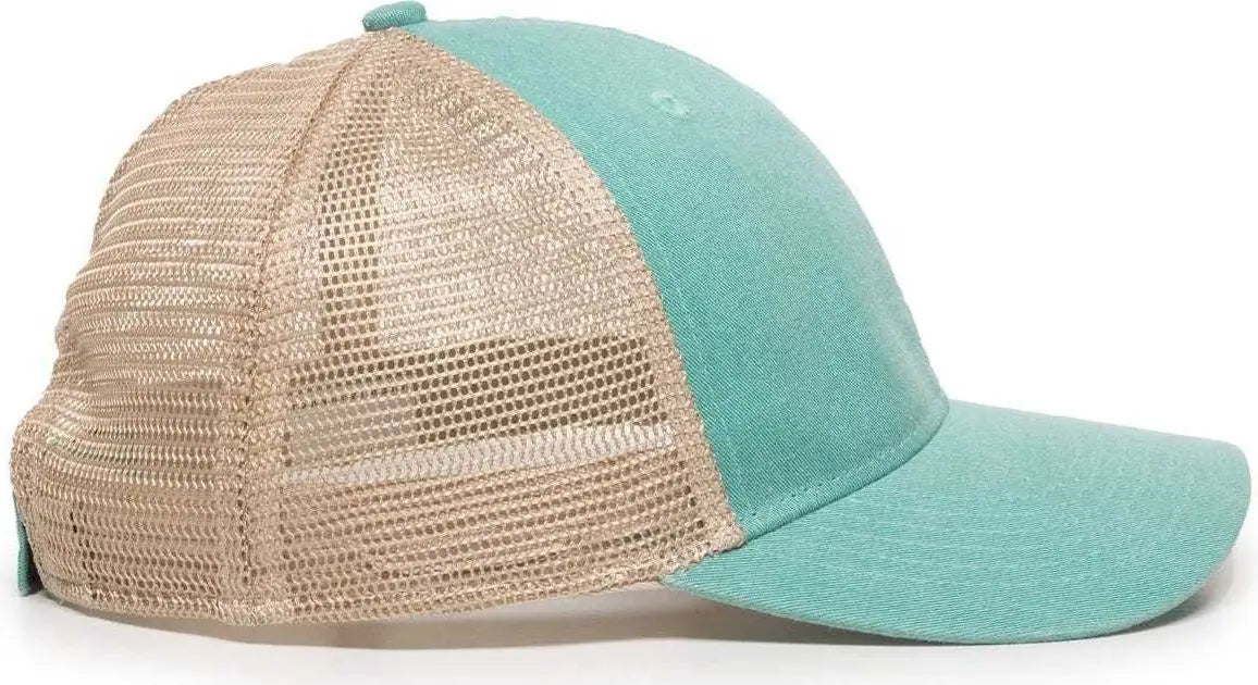 OC Sports PNY-100M Adjustable Meshback Cap with Ponytail Hole - Mint Tea Stain - Green Ivory / 6 7/8’’ - 7 1/2’’